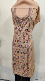 Cotton Kantha Stitch Long Kurti Material – Sand Beige Paisley Cascade - Image 3