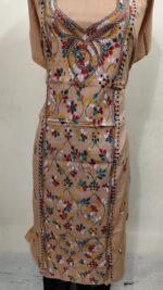 Cotton Kantha Stitch Long Kurti Material – Sand Beige Paisley Cascade - Image 5
