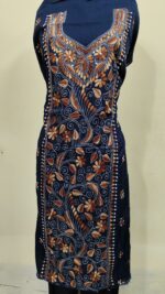 Cotton Kantha Stitch Long Kurti Material – Creeping Leaf Design  ( Navy blue )