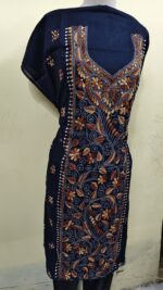 Cotton Kantha Stitch Long Kurti Material – Creeping Leaf Design  ( Navy blue ) - Image 2