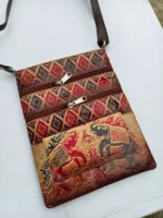 Handcrafted Pure Leather Shoulder Bag – Elephant & Geometric Design