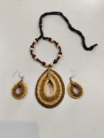 Handcrafted Sikki Grass Jewelry  Set – Teardrop Locket & Earrings - Image 4