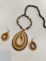 Handcrafted Sikki Grass Jewelry  Set – Teardrop Locket & Earrings - Image 2