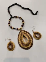 Handcrafted Sikki Grass Jewelry  Set – Teardrop Locket & Earrings - Image 3