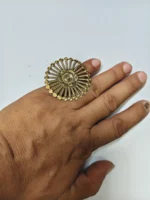 Brass Finger Ring – Adjustable Sunburst Floral Design - Image 2