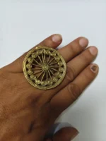 Adjustable Brass Finger Ring – Sunburst Floral Design - Image 3