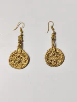 Handcrafted Dokra Brass Round Earrings – Circular Vine Design - Image 3