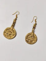 Handcrafted Dokra Brass Round Earrings – Circular Vine Design - Image 2