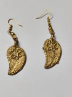 Handcrafted Dokra Brass Earrings – Paisley Leaf Motif - Image 2