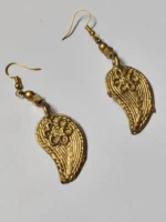 Handcrafted Dokra Brass Earrings – Paisley Leaf Motif - Image 3