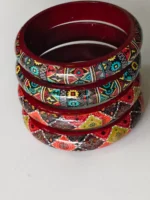 Handcrafted Tribal Print Wooden Bangles Set for Women | Ethnic Multicolor Fashion Bangles
