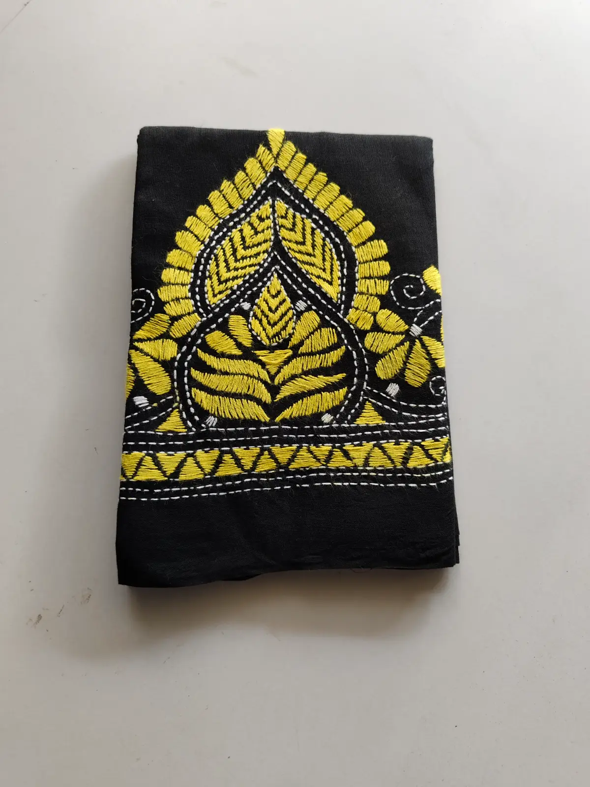 1000862021.webp Black Cotton Kantha Stitch Blouse Piece and Material - Image 1