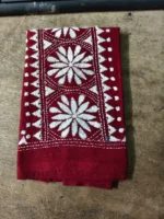 Maroon Cotton Kantha Stitch Blouse Piece - White thread embroidery
