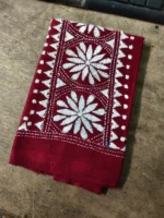 Maroon Cotton Kantha Stitch Blouse Piece - White thread embroidery - Image 2