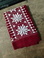 Maroon Cotton Kantha Stitch Blouse Piece - White thread embroidery - Image 3