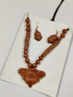 Handcrafted Terracotta Necklace & Earrings Set – Ornate Floral Design - Image 2
