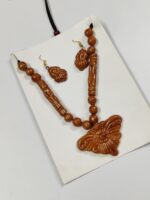 Handcrafted Terracotta Necklace & Earrings Set – Ornate Floral Design - Image 4