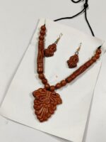 Handcrafted Terracotta Necklace & Earrings Set – Ornate Carved Motif - Image 4