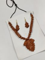 Handcrafted Terracotta Necklace & Earrings Set – Ornate Carved Motif - Image 3