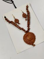 Handcrafted Terracotta Necklace & Earrings Set – Circular Floral Motif - Image 3