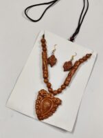 Terracotta Necklace & Earrings Set – Ornate Carved Motif - Image 3