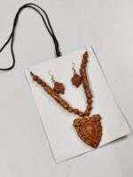 Terracotta Necklace & Earrings Set – Ornate Carved Motif - Image 2