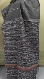 Bengal Kantha Stitch Khadi Pure Cotton Saree – Silver color - Image 6