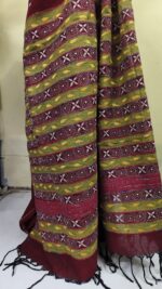 Maroon Bengal Kantha Stitch Khadi Pure Cotton Saree - For Women - Image 5