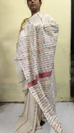 White Bengal Kantha Stitch Khadi Pure Cotton Saree - For Women - Image 5