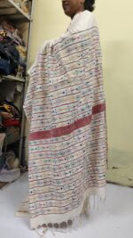 White Bengal Kantha Stitch Khadi Pure Cotton Saree - For Women - Image 2