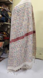 White Bengal Kantha Stitch Khadi Pure Cotton Saree - For Women - Image 3