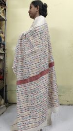 White Bengal Kantha Stitch Khadi Pure Cotton Saree - For Women - Image 4