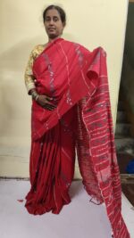 Red Bengal Kantha Stitch Khadi Pure Cotton Saree - For Women and girls