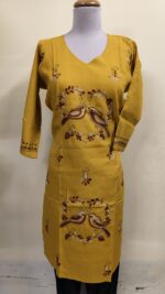Cotton Kantha Stitch Long Kurti for ladies Mustard yellow - Image 4