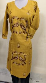 Cotton Kantha Stitch Long Kurti for ladies Mustard yellow - Image 3