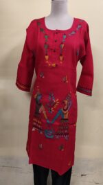 Handcrafted Cotton Kantha Stitch Long Kurti for ladies Red