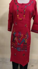 Handcrafted Cotton Kantha Stitch Long Kurti for ladies Red - Image 2