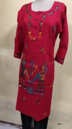 Handcrafted Cotton Kantha Stitch Long Kurti for ladies Red - Image 3