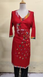 Handmade Red Cotton Kurti for Women — Ethnic Cotton Kurti with Peacock Design - Image 2