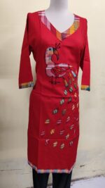 Handmade Red Cotton Kurti for Women — Ethnic Cotton Kurti with Peacock Design