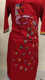 Handmade Red Cotton Kurti for Women — Ethnic Cotton Kurti with Peacock Design - Image 3