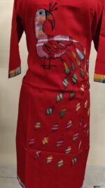 Handmade Red Cotton Kurti for Women — Ethnic Cotton Kurti with Peacock Design - Image 3