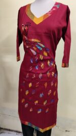 Handmade Maroon color Cotton Kurti for Women — Ethnic Cotton Kurti with Peacock Design - Image 3