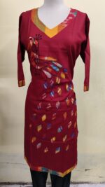 Handmade Maroon color Cotton Kurti for Women — Ethnic Cotton Kurti with Peacock Design