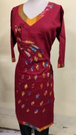 Handmade Maroon color Cotton Kurti for Women — Ethnic Cotton Kurti with Peacock Design - Image 4