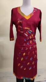 Handmade Maroon color Cotton Kurti for Women — Ethnic Cotton Kurti with Peacock Design - Image 5