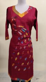 Handmade Maroon color Cotton Kurti for Women — Ethnic Cotton Kurti with Peacock Design - Image 2