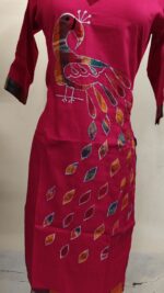 Handmade Light Red Cotton Kurti for Women — Ethnic Cotton Kurti with Peacock Design - Image 2