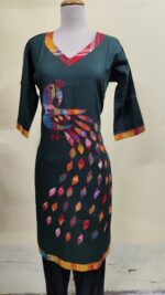 Handmade Deep green Cotton Kurti for Women — Ethnic Cotton Kurti with Peacock Design - Image 2