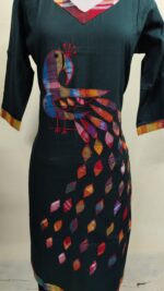 Handmade Deep green Cotton Kurti for Women — Ethnic Cotton Kurti with Peacock Design - Image 5